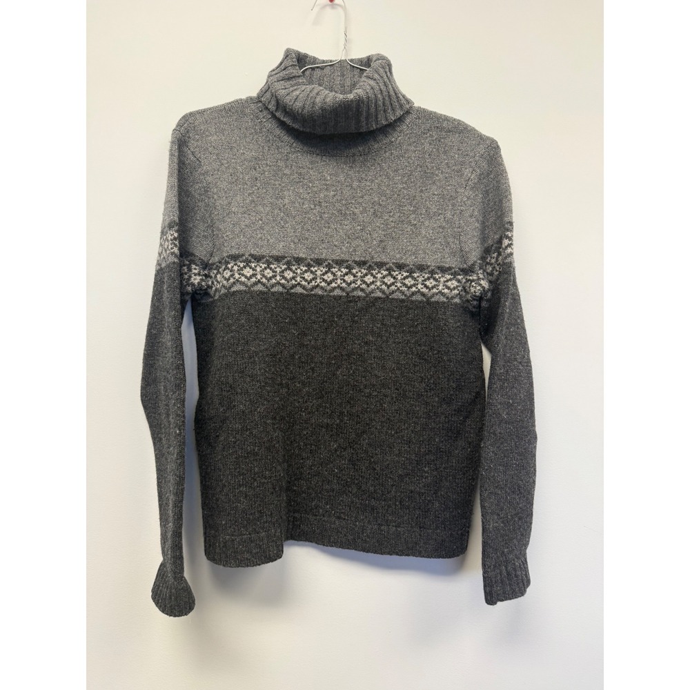 Eddie Bauer Womens Grey Lambswool Fair Isle Turtleneck Sweater Size M